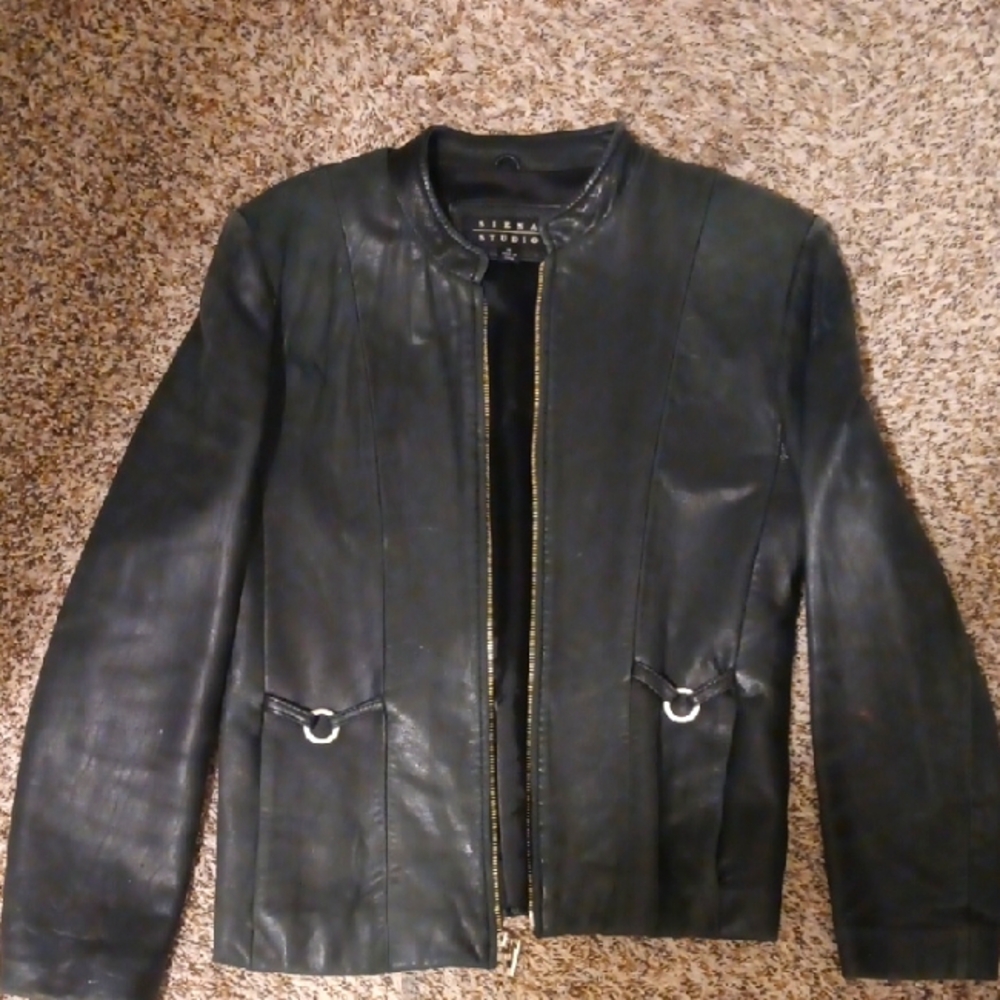 Distressed black Leather Jacket With Silver Accents Sienna Studio Size Medium